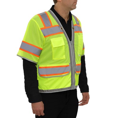 Hi-Vis Surveyor Mesh Safety Vest: Multi-Pocket w/Contrast Trim