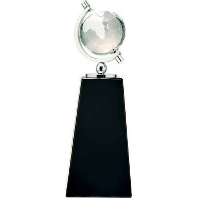 Spinning Crystal Globe Award Black Pedestal Base, 9"H