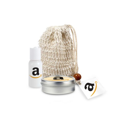 Loofah Bag with Lotion and Candle Tin