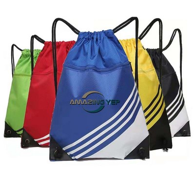 Polyester Simple Stripe Drawstring Backpack W/zipper