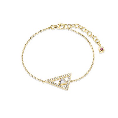 ELLE "Spatial" Sterling Silver Howlite and Pave Cubic Zirconia Triangle Bracelet - Gold