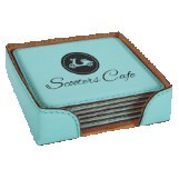 Teal Square Leatherette 6-Coaster Set