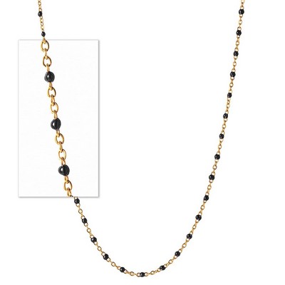 Jilco Inc. 14K Yellow Gold Vermeil Handmade Black Beaded Enamel Chain Necklace