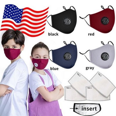 Cotton Face Mask w/ Valve and 3pcs Fliter PM2.5 for kids