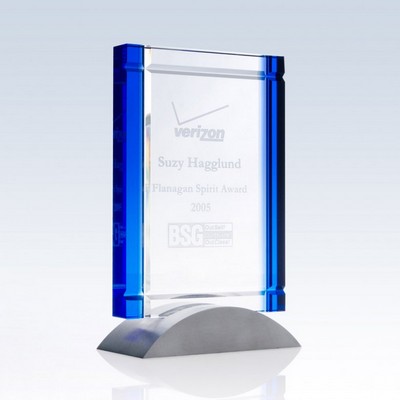 Blue Deco Rectangle Crystal Award, 7 3/4"H