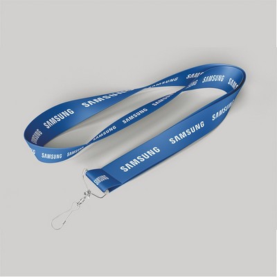 1" Royal Blue custom lanyard printed with company logo with Jay Hook attachment 1"