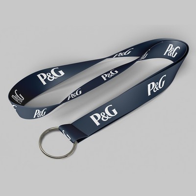 1" Navy Blue custom lanyard printed with company logo with Key Ring Hook attachment 1"