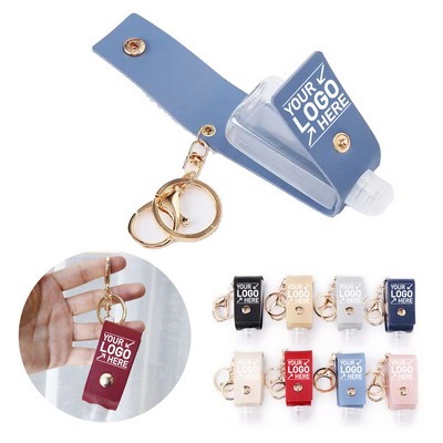 Leather Hand Sanitizer Empty Bottle Holder With Keychain