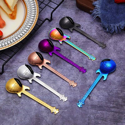 Guitar Spoons Coffee Teaspoon Stainless Steel Cute Demitasse Tea Spoon ( Black )