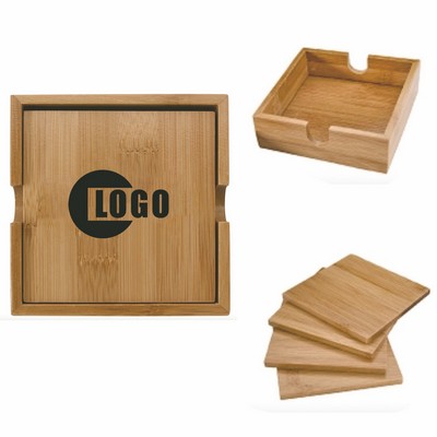 4-Piece Bamboo Coaster Set With Stand