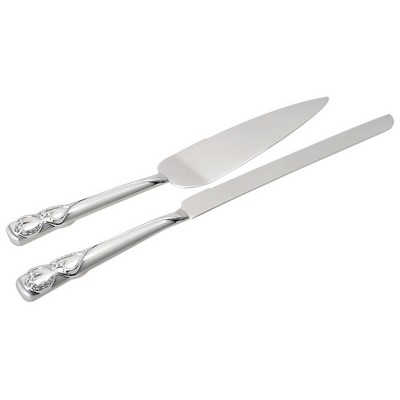 2-Tone Brushed/Shiny Silver Hearts Cake Server Set