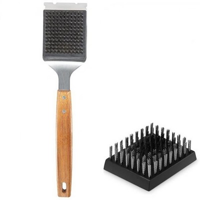 Stainless Steel Barbecue Grill Brush w/ Replaceable Bristles Head