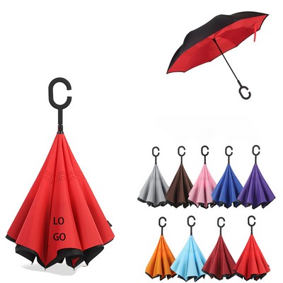 Inverted Reversible Umbrella With C-Shaped Handle