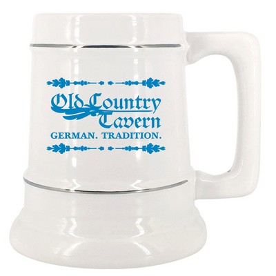 28 oz. White Ceramic Stein Mug w/Platinum Bands