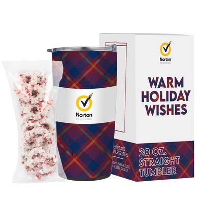 Promo Revolution - 20 Oz. Straight Tumbler Holiday Greetings Gift Set w/ White Choc. Pretzels w/ Pep