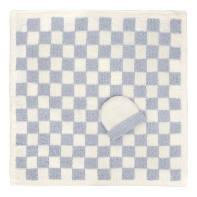 Baby Blanket - Check w/ Cap - Chenilla Cloud Cloud - Ice Blue / Creme - 30*30