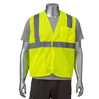 Hi Vis Class 2 - 3.8 Oz. Polyester Reflective Tape Safety Hook & Loop Vest With Pocket