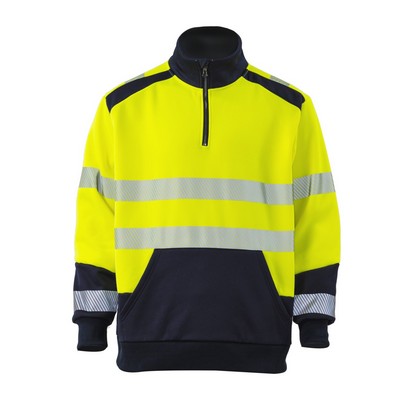 Hi Viz Class 3 Color Block Safety 1/4 Zipper With Segmented Tape and Kangaroo Pocket