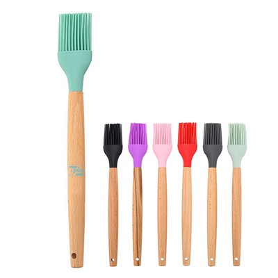 BBQ Grill Brush with Silicone Bristles and Wooden Handle