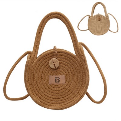 Straw Solid Round Tote Cross-body Bag