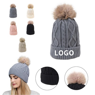 Chic Ribbed Winter Beanie with Pompom