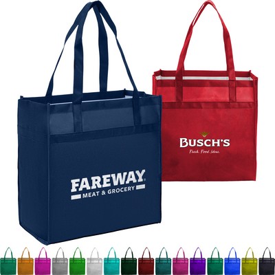 Heavy Duty 100GSM Non-Woven Grocery Tote Bag w/ Gusset (13" x 14" x 7")