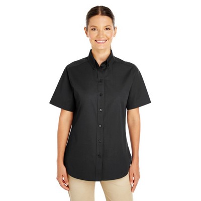 Harriton Ladies' Foundation 100% Cotton Short-Sleeve Twill Shirt With Teflon™