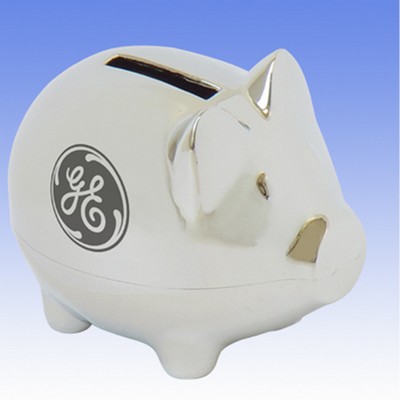 Jumbo Genuine Silver Plated Metal Piggy Bank.