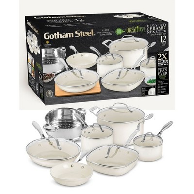 Gotham Steel 12 Piece Cream Ultra Nonstick Ceramic Cookware Set