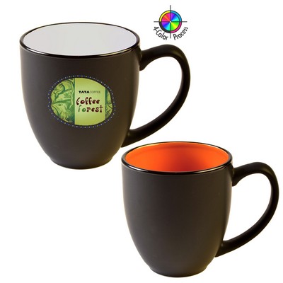 14 Oz. Vitrified Two-Tone Hilo Black/Orange Bistro Mug - Full Color - Dishwasher Resistant