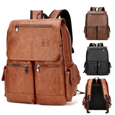 PU leather fashion simple business laptop backpack