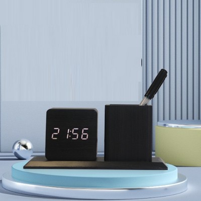 Desktop Ornament Simple LED Clock with Pen Holder