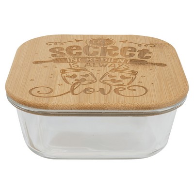 Square Glass Container with Bamboo Lid 27oz