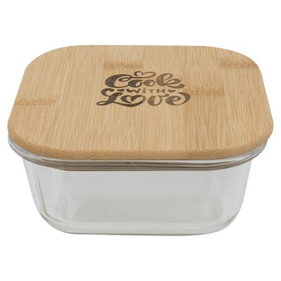 Square Glass Container with Bamboo Lid 18oz