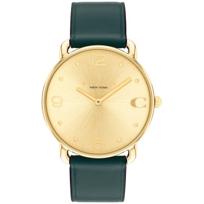 Coach® Ladies Elliot Gold Plated Watch w/Green Leather Strap