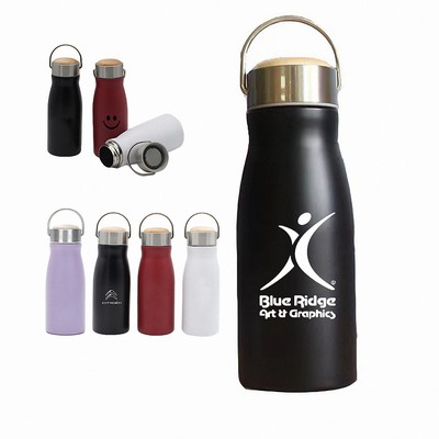 12 Oz Stainless Steel Vacuum Bottle With Bamboo Lid