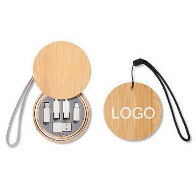 Bamboo Charging Cable Set Storage Box