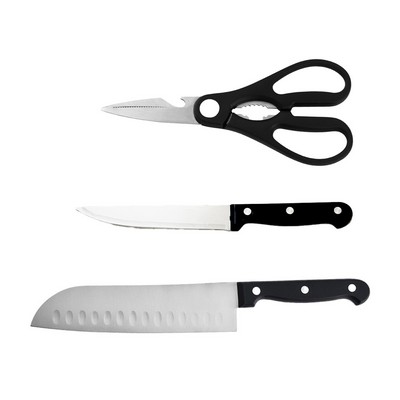 Kitchen Shears, 3" Paring Knife And 7" Santoku Knife