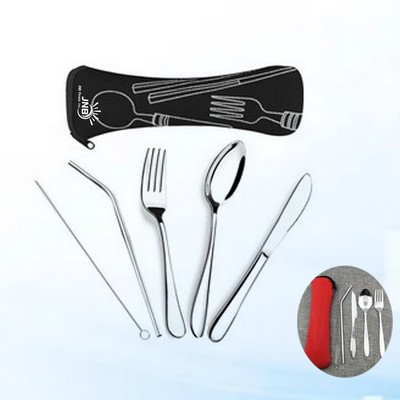 Portable 5-Piece Stainless Steel Flatware Set