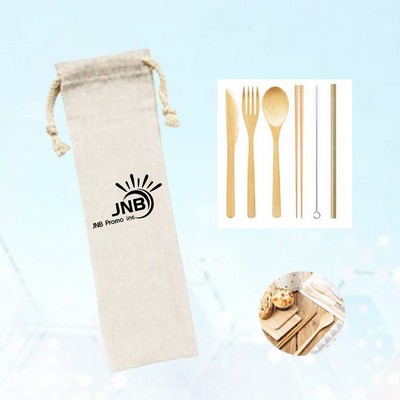 Bamboo Utensil Set with Knitted Pouch