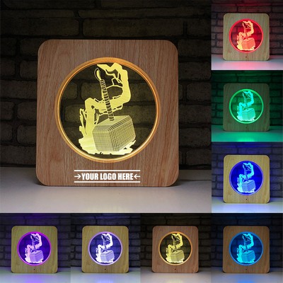 Customizable Pattern Acrylic Night Light With Wooden Frame