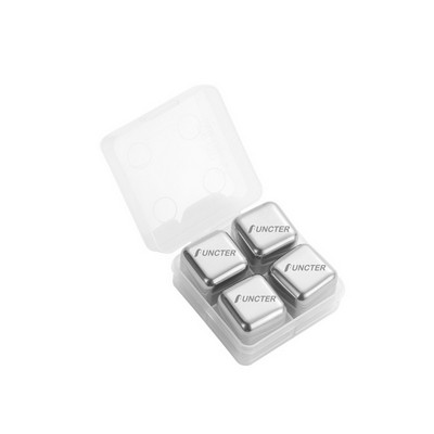 Silver Color Four Pieces Cube Shape Stainless Steel Metal Ice Cube Ice Cake Ice Block