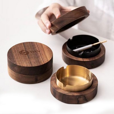 Wooden ashtray with lid