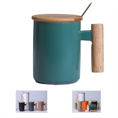 Ceramic Coffee Mug With Lid And Spoon