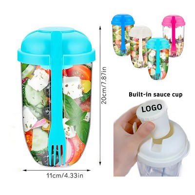 33 Oz. Plastic Portable Salad Shaker Cup w/Lid & Fork