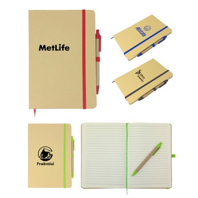 Union Printed - classic style notebook with kraft paper cover and kraft paper ball pen.