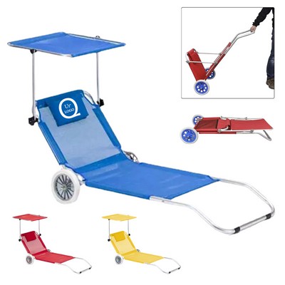 Textilene Foldable Beach Lounger W/ Wheels And Canopy