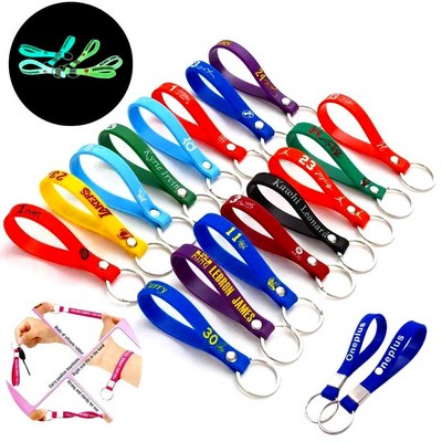 Luminous Silicone Wristband Bracelet Keychain w/ Metal Ring