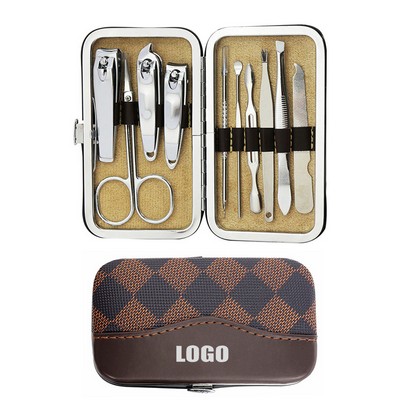 10 In 1 Manicure Sets With Brown Case