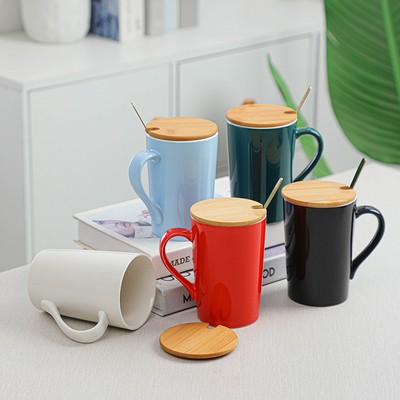 Tall Ceramic Mug with Wooden Lid